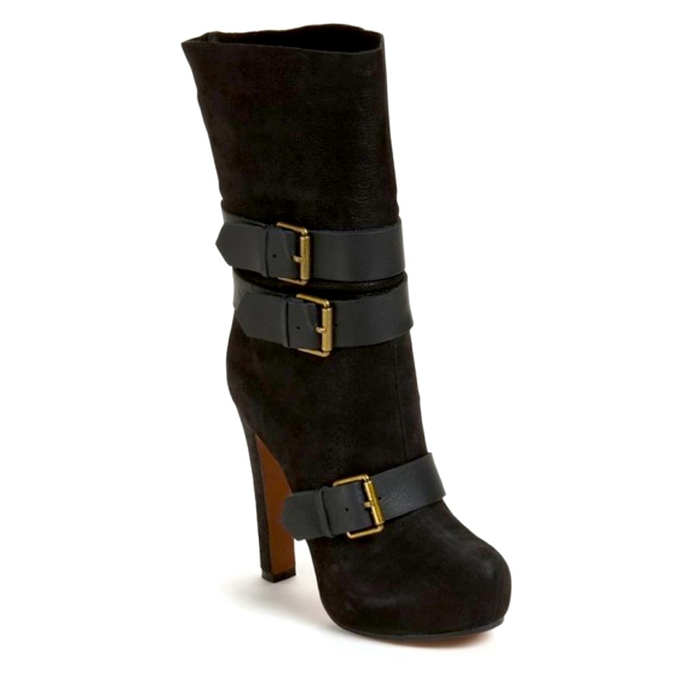 ALDO Black Suede Mid-Calf Buckle Boot
